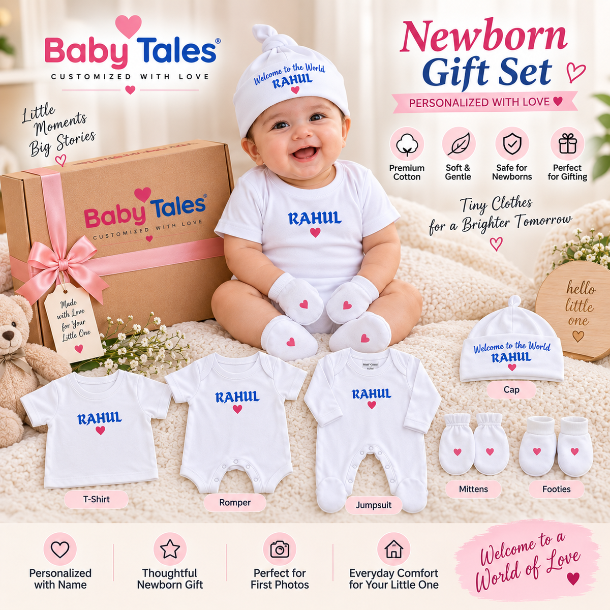 Personalized Newborn Gift Set | Baby Tales Premium Cotton Clothing Set